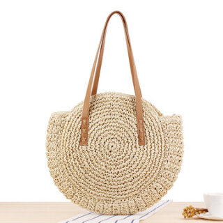 Round straw woven Beach Bag