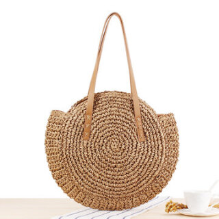 Round straw woven Beach Bag