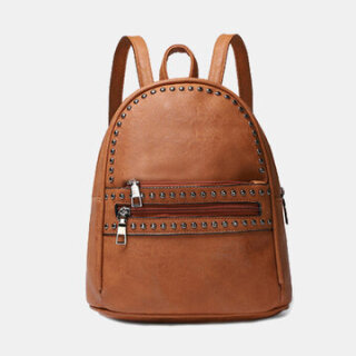 Studded Decor Pocket Front Mini Backpack Brown