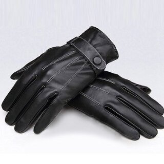 Men Black Windproof PU Leather Cycling/ Drive Covered Button Gloves