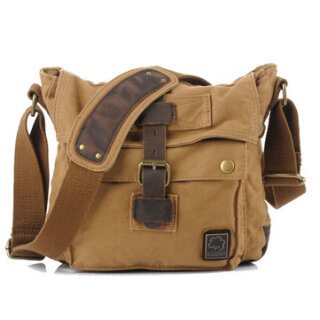 Safari Canvas Retro Shoulder Bag with Leather Details