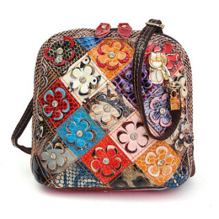 Patchwork Leather Floral Crossbody Bag