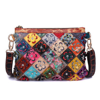 Decorative Flower Leather Patchwork Shoulder Bag