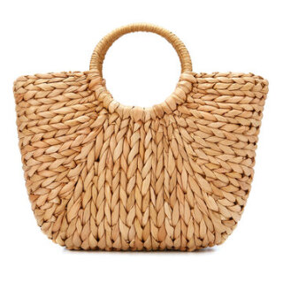 Summer rattan circle beach handbag