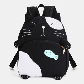 Casual Cute Cat Print Canvas Backpack